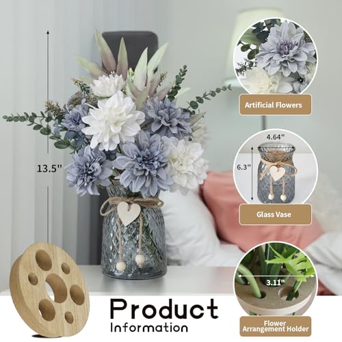SHINFHOMF Fake Flowers in Vase,with a Flower Arrangement Holder,Silk Artificial Flowers in Vase,Centerpiece Table Decorations,Coffee Table Decor,Faux Flowers in Vase…