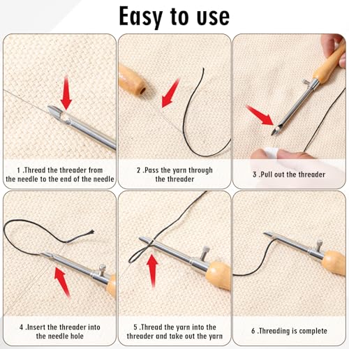Image of 5PCS Punch Needle Kits Adults Beginner 2.5mm /3.5mm /5mm Metal Tubes Wooden Punch Needle Threader Yarn, Adjustable Punch Stitching Kit Tool for Beginner Embroidery Floss Cross Stitching