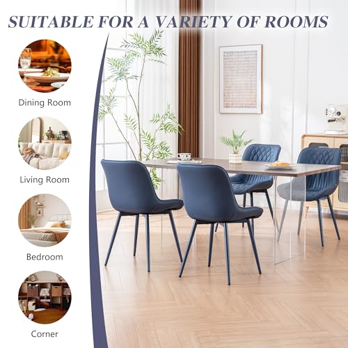 Image of YOUNIKE Dining Chairs Set of 2 Kitchen & Dining Room Chairs Modern Blue | Faux leather waterproof, comfortable accent side chairs with upholstered back and metal legs, easy to clean assemble; 300lb