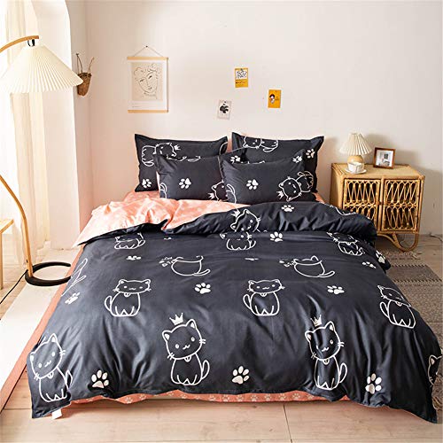 Treer Juego de Ropa de Cama con Funda de Edredón, Funda de Almohada y Sábana Nórdico Estilo Estampado 4 Piezas Juego de Ropa de Cama para Individual/Matrimonio (Pata de Gato Blanco,150x200cm)