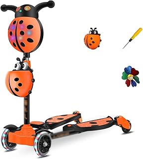 Scooters for Kids Scooters for Adults Kick Scooter For Kids，4 Wheels Foldable Scooters Adjustable Height Extra-Wide Deck PU Flashing Wheels Great Kids Scooter &cute Cartoon Toddler Scooter 3-12 Years