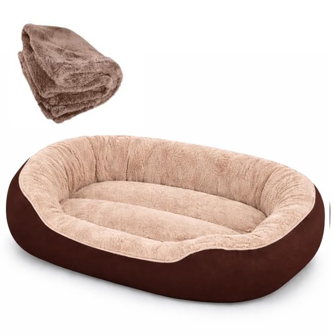 Premium Dog Bed with Free Blanket for Small, Medium & Large Dogs | Soft Fur Orthopedic Washable Pet Bed with Fiber Filling | Anti Slip Calming Dog Mattress for Puppies & Adult Dogs (S)-image-5