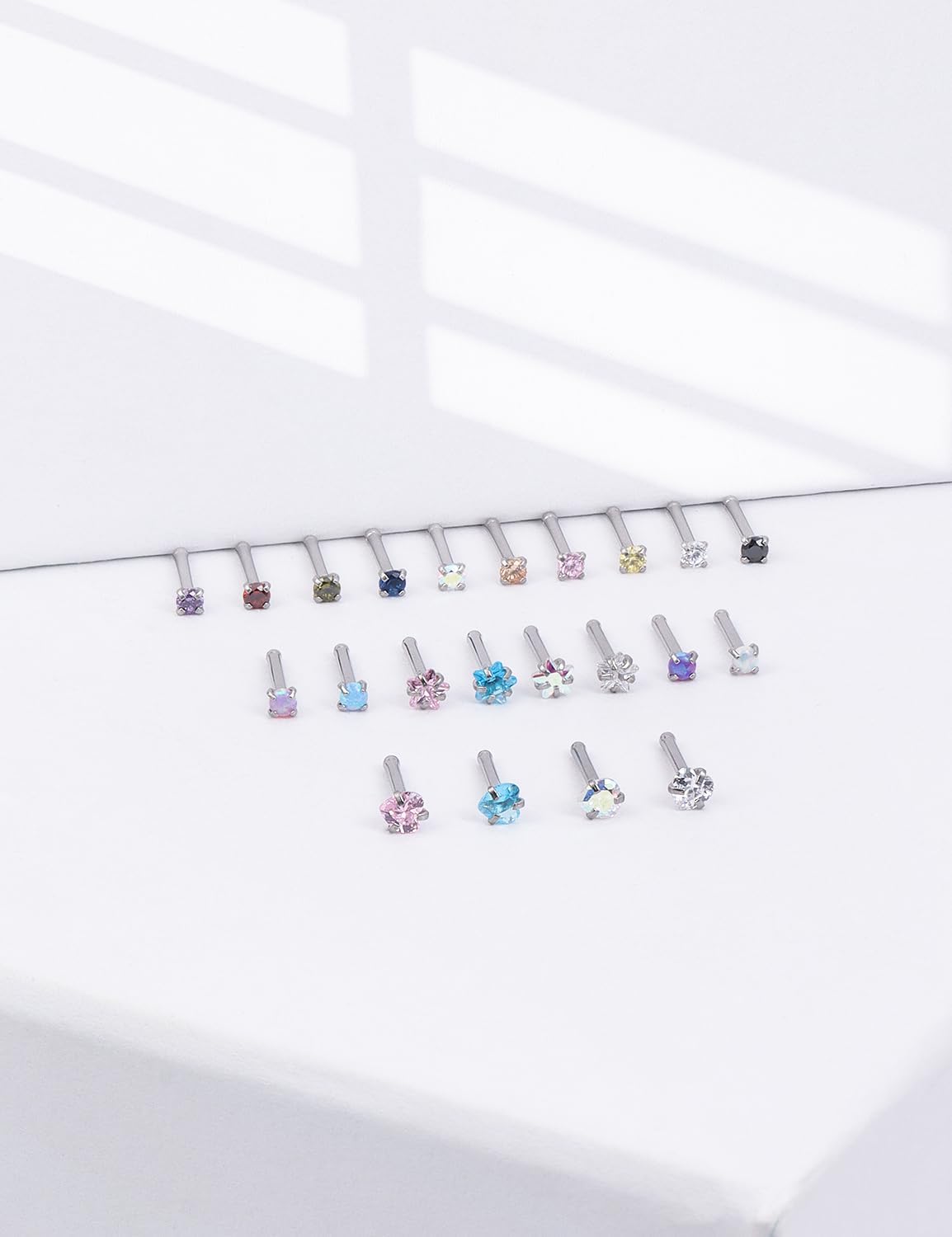 20/18g Nose Rings Studs Straight/L/Corkscrew Shape Bars Piercings Jewelry for Women Hypoallergenic Surgical Stainless Steel - Image 3