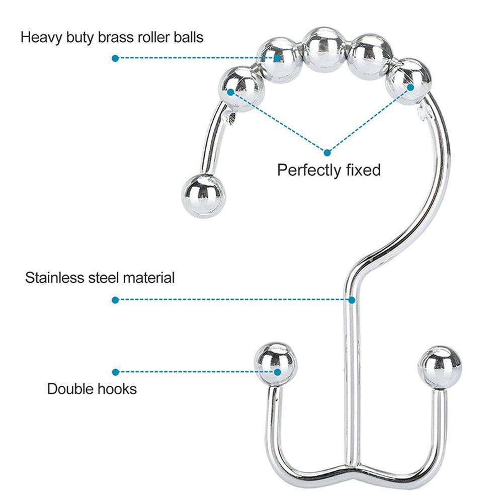 12pcs Dual-Side Sliding Shower Rings Drape Hanger Rings Stainless Steel Iron Rings for Shower Curtain