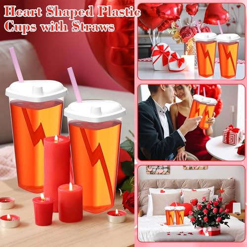 Set de 30 vasos de plástico con tapa y popote en forma de corazón miniatura 4