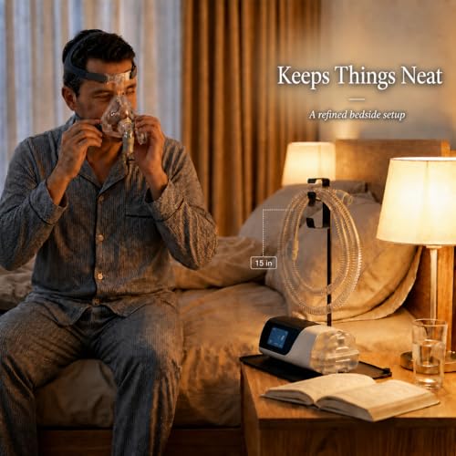 Image of CPAP Hose Holder for Mask and Tube Hanger Stand for CPAP Nightstand - Supplies for CPAP mat for Bedside Organizer with Clean Mask Dust Cover - for CPAP Hook Hanger