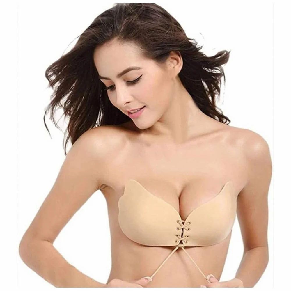 NK Enterprises Strapless Sticky Bra Invisible Backless Stick on Bra Push up Lift Bras for Women Dress Reusable Silicone Nipple Covers (in, Cup Band, B, Regular, Skin-Butterfly Shape)-picture-35