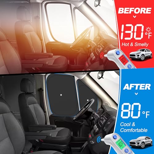 Image of Front Windshield & Side Window Sun Shade for 2014-2025 Dodge RAM ProMaster Full Size Cargo Van, Foldable Window Sunshade Sun Visor Protector, Window Shades Blocks UV Rays Heat, Pack of 5