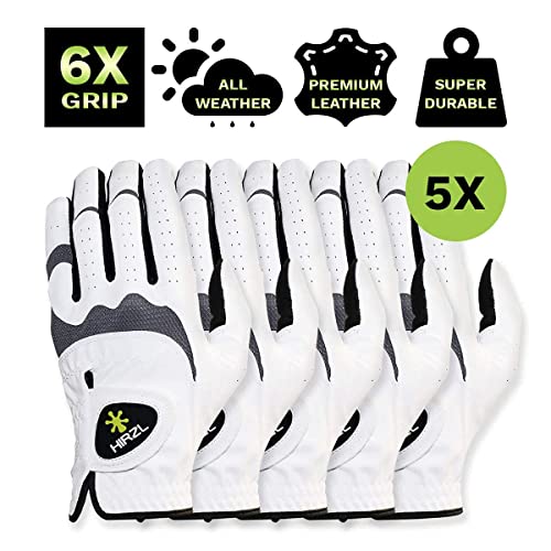 Hirzl Trust Hybrid – Men’s All Weather Golf Glove | Kangaroo Leather | Ultimate Grip & Ergonomic Fit, White/Black, Small, Worn On Left Hand (Pack Of 5) #TOP1