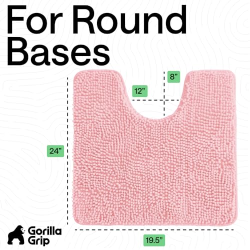 Image of GORILLA GRIP Plush Absorbent Shaggy Chenille Bath Rug Mat for Oval Toilet Base with Rubber Backing, Machine Washable Rugs, Soft Microfiber Contour Mats for Toilets, Bathroom Decor, Lt Pink