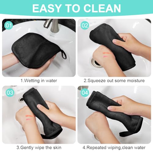 URAQT Toalla Facial Desmaquillante de Microfibra, 6 Pcs Negro Toallas Desmaquillantes Reutilizables, Paño de Limpieza de Hipoalergénica para Todo Tipo de Lavado de Piel Limpieza Facial (20 x 20 cm) - imagen 5