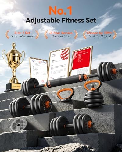 FEIERDUN Adjustable Dumbbells, 20/30/40/45/70/90lbs Free Weight Set with Connector, 4 in1 Dumbbells Set Used as Barbell, Kettlebells, Push up Stand, Fitness Exercises for Home Gym Suitable Men/Women 1