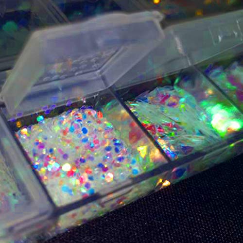 Nail Art Glitter 2 Boxes / 24 Grid Kit Holographic Sequins Iridescent Mermaid Flakes Heart Glitters Confetti Butterfly Sticker Manicure Nail Supplies Decals Resin Carfts Decoration #TOP6