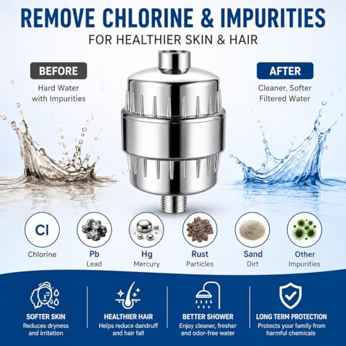 Image of 20 Stage Shower Head Filter for Bathroom Hard Water Softner | Water Softener | Hard Water Filter Tap, Reduces hair fall, Protects Skin | Remove Chlorine and Harmful Chemicals (Pack of 1)