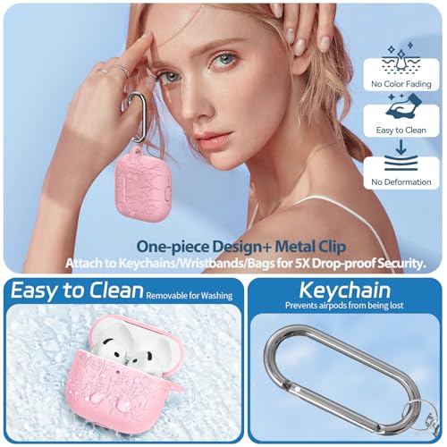Image of for Airpods 4 Case, Ekoonpft Flower Engraved Cases for Apple AirPods 4th Generation 2024, Soft Silicone Cover for Women Girly with 3-in-1 Cleaning Kit & Keychain, Anti-Scratch, Shockproof