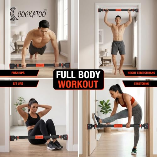 Image of Cockatoo Strong Pull-Up Bar For Kids & Adults |Anti-Skid Grip Pull Up Bar For Home | No Drill Installation Adjustable 72-110 Cms Upto 200 Kgs -Red