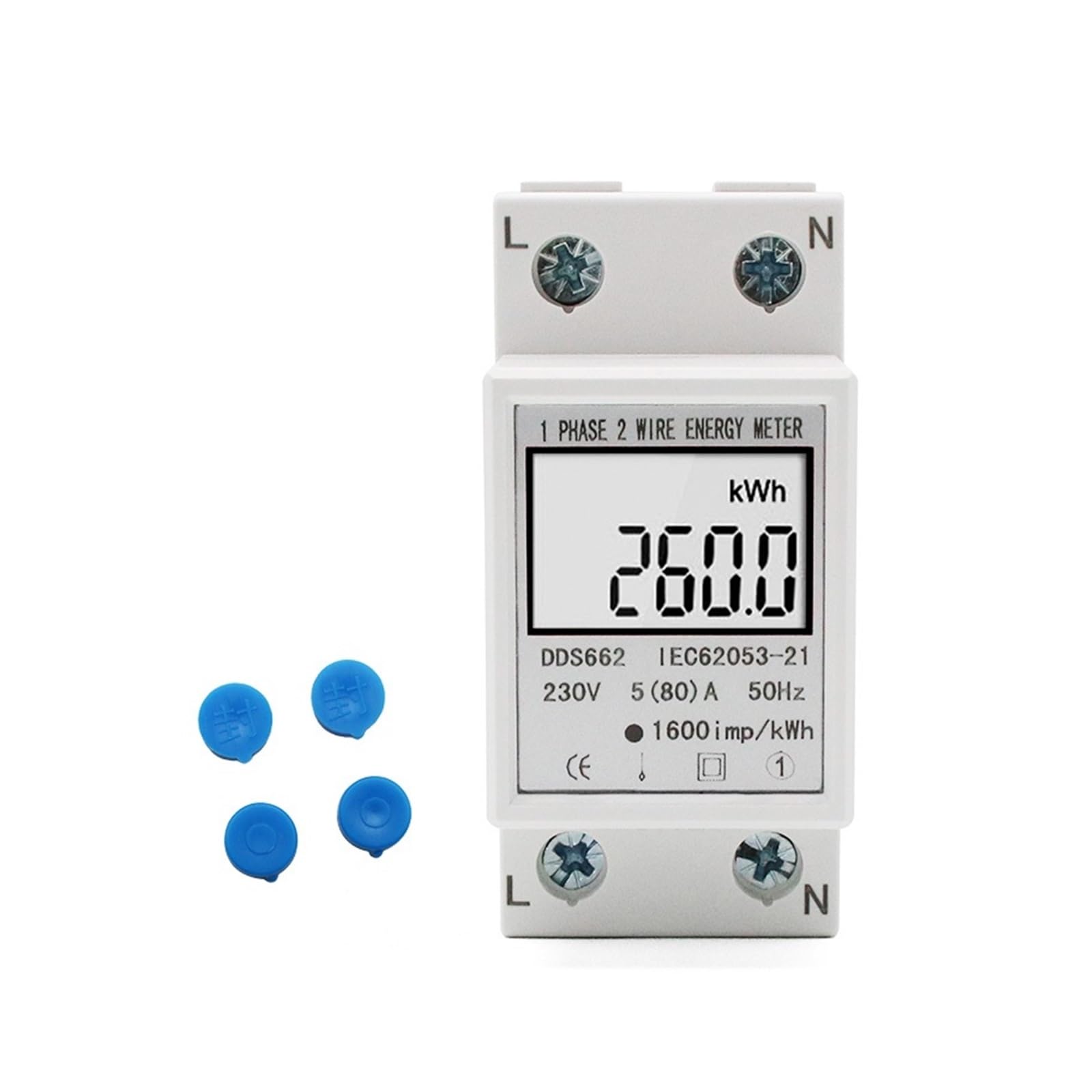 Wattmètre À Affichage Numérique LCD Monophasé À Deux Fils Consommation D'énergie Compteur Électrique KWh AC 230V 50Hz Rail Din Électrique(With backlight)