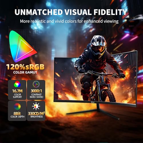 Image of ZZA 32 Inch Curved Gaming Monitor 180Hz Computer Monitor, FHD 1080P 1500R HDR Gaming PC Monitor, FreeSync, Ultra-Fast 1ms Monitor for Gamer, HDMI 2.0, DisplayPort 1.4 VESA Compatible