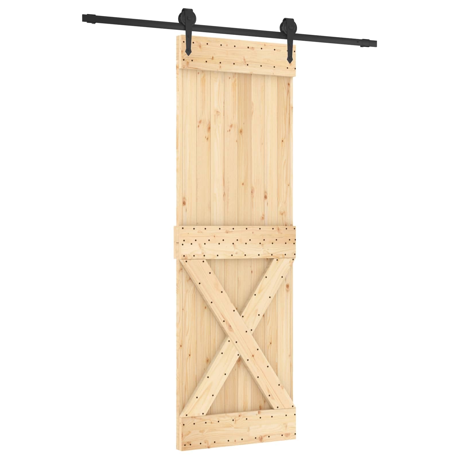 Drzwi przesuwne z drewna sosnowego i czarnego, 70 x 210 cm