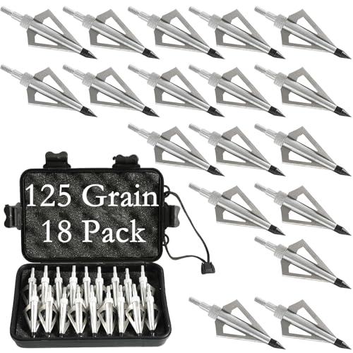 Aiskaer 18 Pack Hunting Broadheads with Storage Case, 100/125 Grain Archery Broadheads, 3 Blade Arrows Points Metal Tips Compatible with Crossbow and Compound Bow
