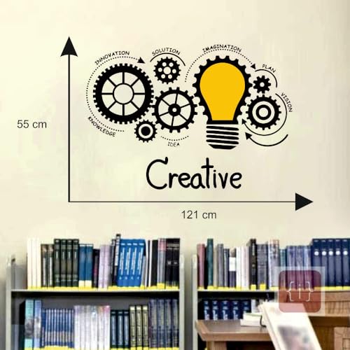 Image of Gears Creative Bulb Office - Inspirational - Motivational - Quotes - Wall Sticker for Kids Room, Living Room, School, Library (Size - 121CM X 55CM)