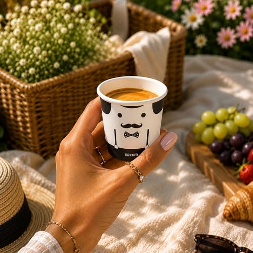 Image of Restaurantware 4 Ounce Disposable Cups, Pack of 500 Double Wall Hot Cups - Lids Sold Separately, Rippled Wall and White Paper Insulation, Monsieur Design, Ideal for Serving Tea, Coffee, and More