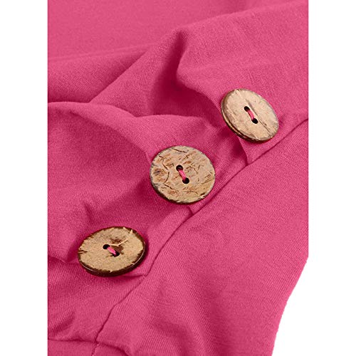 Girls Casual Solid Color Tops,Kids Girls Casual Tunic Tops Knot Front Button Short Sleeve Blouse T-Shirt Tee(Hot Pink,10-11 Years)3