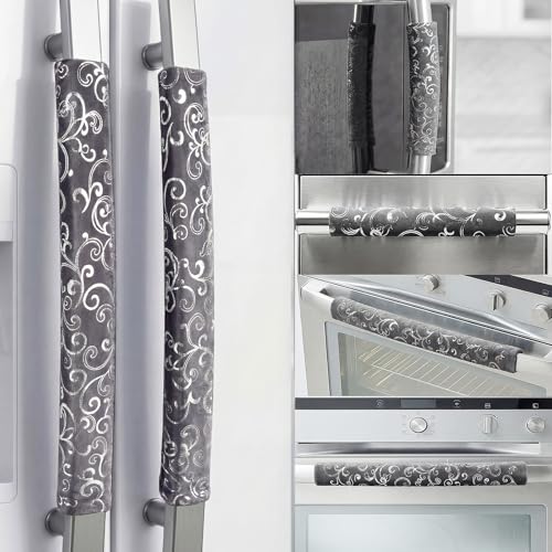 Volecy Refrigerator Handle Covers Set of 6 Washable Velvet Appliance Door Handle Covers Adjustable Handle Protectors Kitchen Decor Keep Clean for Fridge Oven Stove Microwave Dishwasher(Gray Silve)