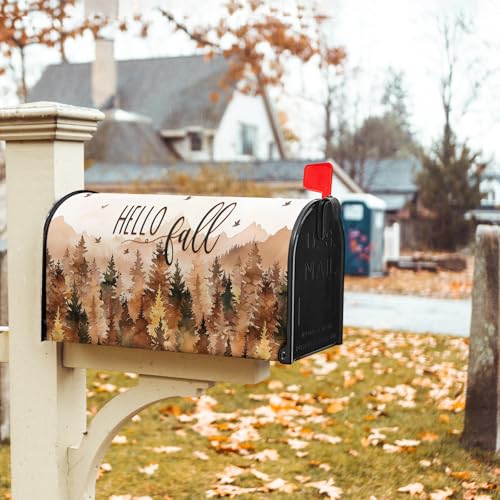 Image of Hello Fall Mailbox Covers Magnetic Large Size 25.5 x 21 Inch Fall Trees Mailbox Wraps Autumn Harvest Letterbox Mailbox Post Cover Seasonal Decor for Home Garden Yard Outdoor Outside