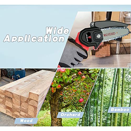 Vlovelife Mini-Kettensäge, 4-Zoll-24-V-Elektro-Kettensäge mit 2 Akkus und 2 Kettensägen, Einhändige Tragbare Akku… – Bild 4