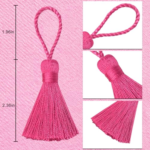 Image of 20Pcs 4.3 Inch Mini Craft Tassels for Earrings, DIY Crafts(Rose Red) | Handmade soft terylene, 2-inch cord loop, small Chinese knot-for earrings, bookmarks, tags, souvenirs and DIY crafts.