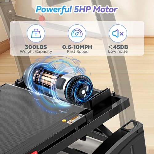 Image of Foldable Treadmill w / 15% Auto Incline, 5HP Portable Treadmill for Home, 300lbs Capacity, 10MPH Speed, 64 Programs, APP & HiFi Bluetooth Speakers, Exercise Machine for Running & Walking