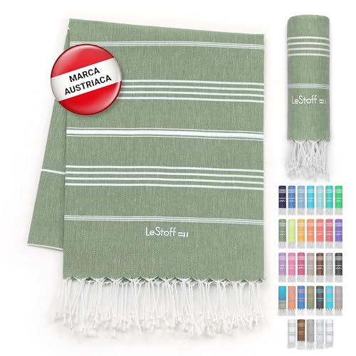 LeStoff Fouta Premium – 100% algodón orgánico - Prelavado, sostenible, Absorbente y de Secado rápido - Toalla de Playa, baño, Ducha, Yoga, Sauna, Piscina y Viaje (95 x 180 cm, Olive)