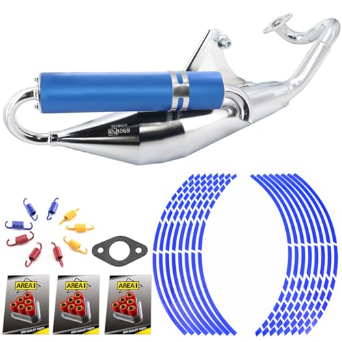Area1 Set d'échappement sport Tecnigas Q-Tre silencieux Bleu compatible avec moteurs 50 cm³ 2 temps debout Peugeot, par exemple Elystar, Django, Kisbee,...