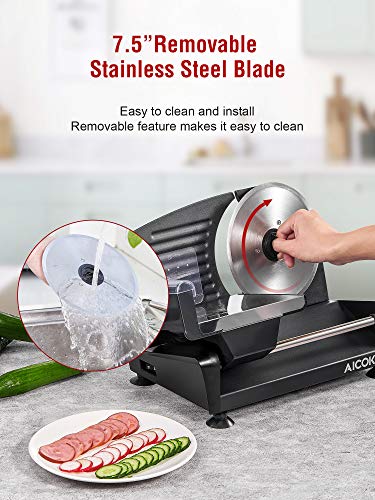 Meat Slicer, 200W Electric Deli & Food Slicer Machine with Two Removable 7.5’’ Stainless Steel Blades, Adjustable Thickness Knob (0-15mm) and Food Carriage for Meat, Cheese, Bread Fruit & Vegetables - Thumbnail 7
