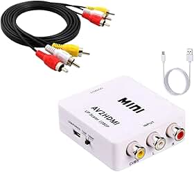 Conversor HDMI para RCA, HDMI para AV, 1080p HDMI Mini RCA adaptador conversor de áudio e vídeo compatível com PAL/NTSC para PC, laptop, Xbox, PS4, PS3, TV, STB, VHS, VCR e DVD + Cabo