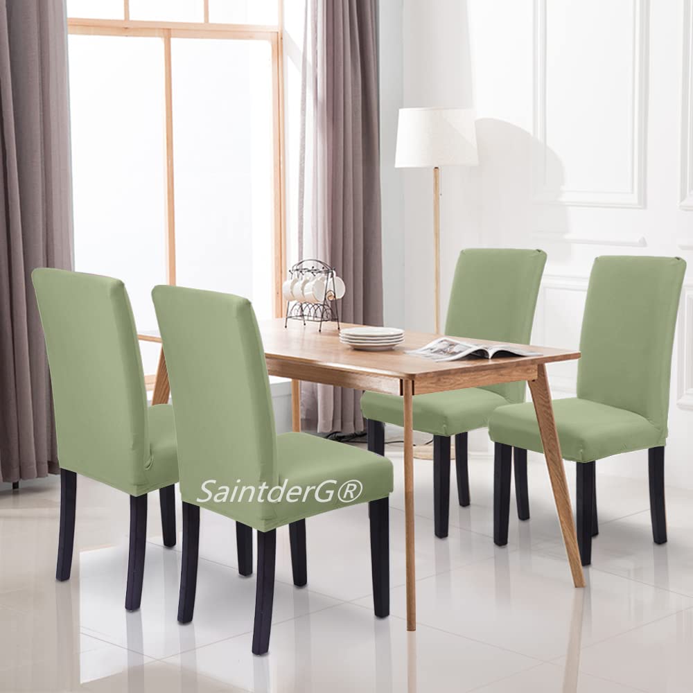 SaintderG® Coprisedie con Schienale 6 Pezzi, Lavabile Estraibile, Molto Facile da Pulire e Resistente, coprisedile, Moderna Sala da Pranzo, Hotel, Arredamento Ristorante(Verde nebbia, 6 pezzi)