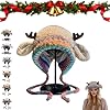 Creative Antler Hat, 2 in 1 Christmas Beanie for Winter, Warm Transformable Knitted Beanies with Faux Fur Earflaps (Khaki_B)