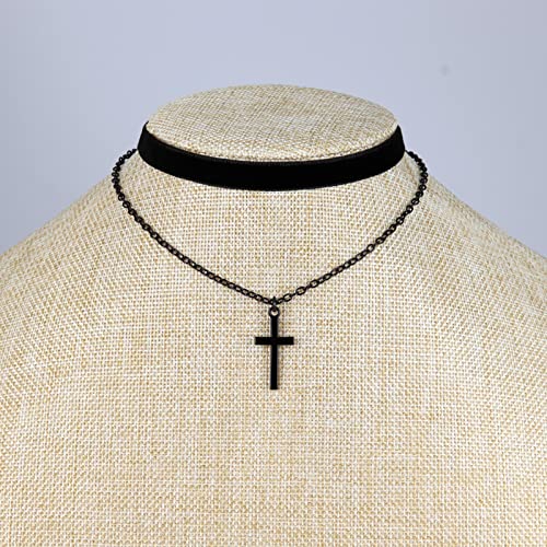 Hexalova Gothic Goth Cross Choker, Black Choker Necklace, Black Velvet Choker, Layered Necklace For Women, Layered Choker Necklace, Goth Jewelry For Women Girls (Black Cross) #TOP6