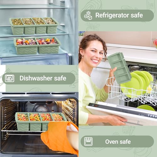 Image of Silicone Freezer Trays with Lid for Soup, 1-Cup & 2-Cup Large Ice Cube Molds Food Storage Containers for Meal Prep, Freeze 500mL /250mL /125mL Portions - 2 Pack