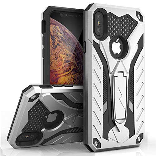 Zizo Static Cover - Case for iPhone Xs Max + Military Grade Drop Tested + Built in Kickstand (Silver/Black)