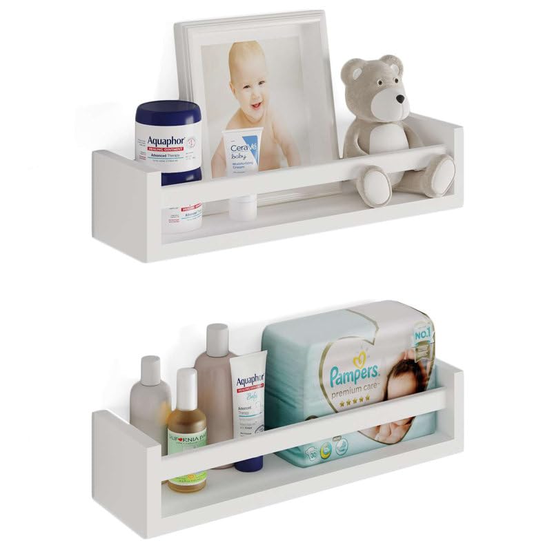HINDON Engineered Wood Floating Bookshelf Set of 2, Wall Mounted Nursery Book Shelves, Kids Room, Kitchen Spice Rack, Book Shelf, Wall Shelves for Baby Essentials, White, Set of 2 HINDON Engineered Wood Floating Bookshelf Set of 2, Wall Mounted Nursery Book Shelves, Kids Room, Kitchen Spice Rack, Book Shelf, Wall Shelves for Baby Essentials, White, Set of 2