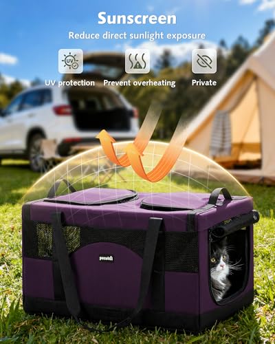 Image of Pecute Cat Carrier, Soft Double Pet Crate for 2 Cats Travel, Purple