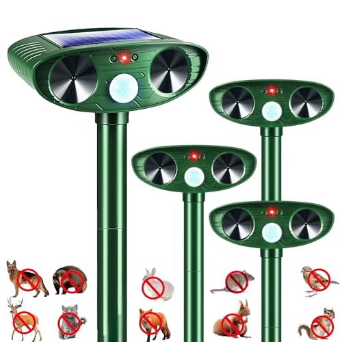 4 Pack 2026 Solar Ultrasonic Animal Repellent Outdoor Cat Squirrel Deer Repellent Devices Rabbit