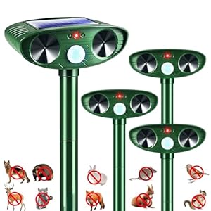4 Pack 2026 Solar Ultrasonic Animal Repellent Outdoor Cat Squirrel Deer Repellent Devices Rabbit Deterrent for Garden,Animal Repeller with Motion Sensor for Dog Skunk Raccoon Rabbit Rodent