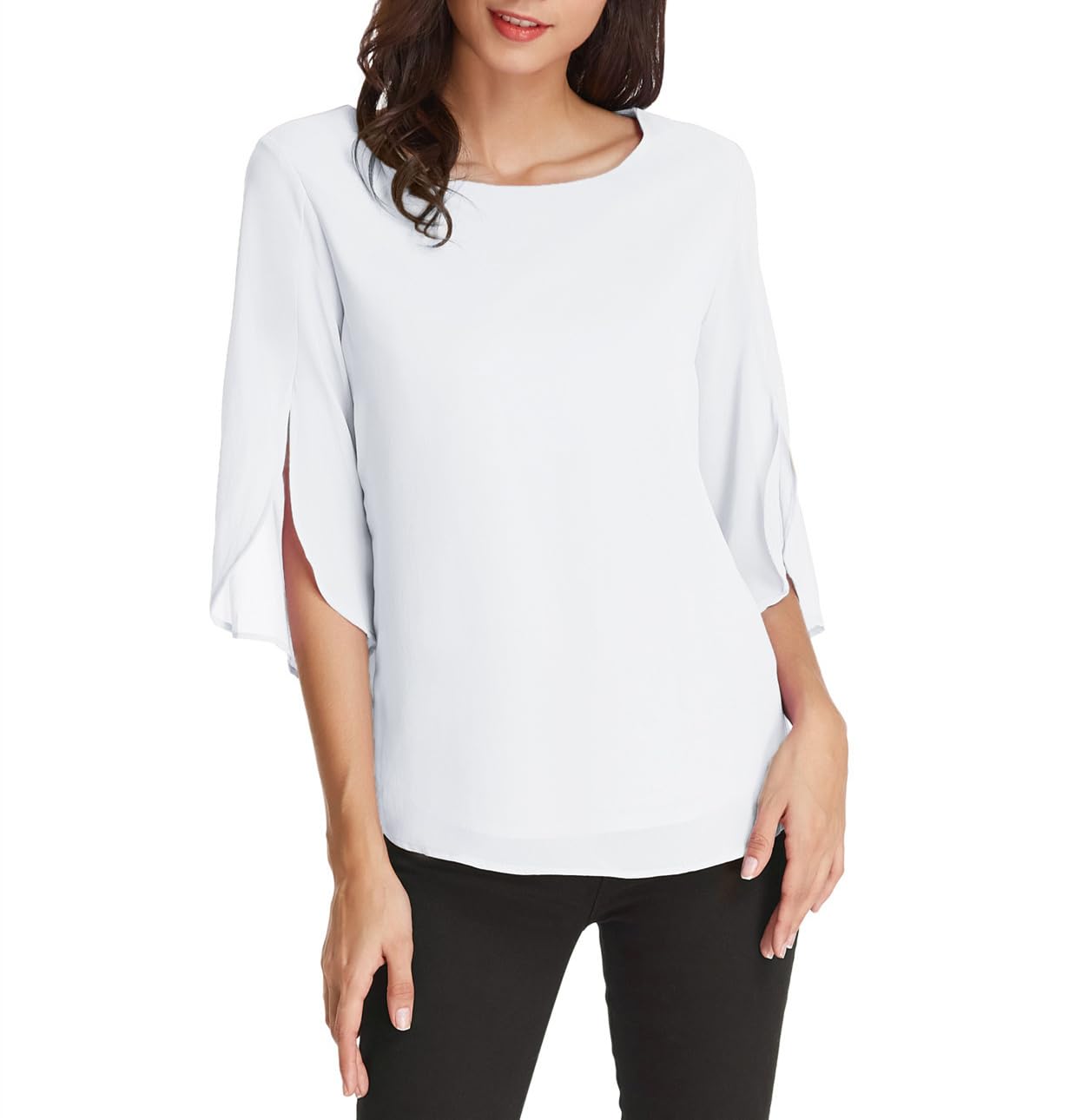 GRACE KARIN Camicia Donna Paillettes a Manica a 3/4 Top Elegante Girocollo Manicotto Split