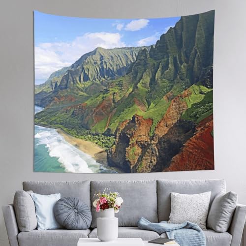 Tapisserie murale chambre bord de mer imprimée tissu grand format pour décoration Hawaï