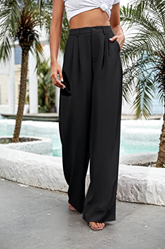 Siflif Women Casual Wide Leg Pants Button Down Straight Long Trousers Pants Elastic High Waist Dress Pants For Women. Black #TOP1