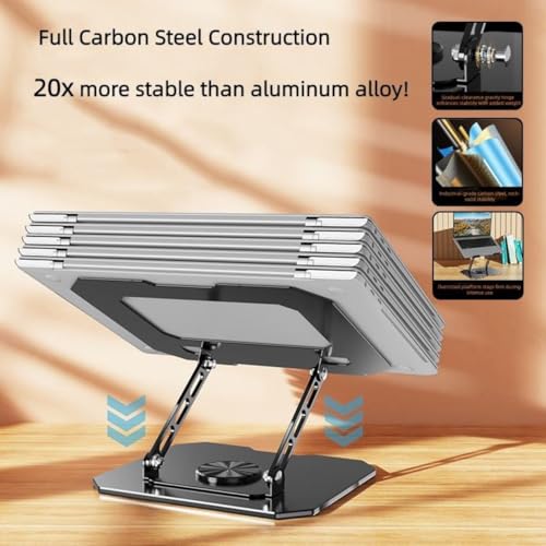 Image of Adjustable 360 Rotating Laptop Stand with Heavy-Duty Metal Base - Foldable Portable Desk Mount Holder for MacBook, Dell, HP, Lenovo & More