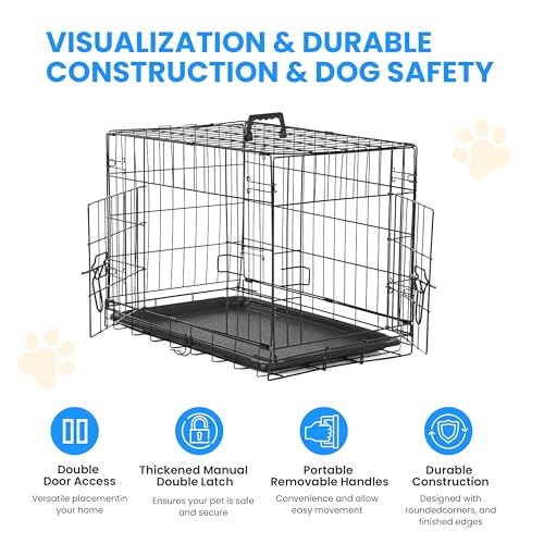 Simple Deluxe Caixa pequena para cães de 61 cm com divisória, gaiola de metal dobrável de porta dupl